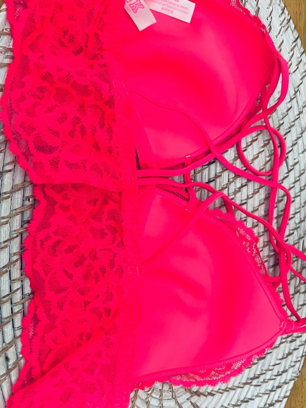 Victoria's Secret Hot Pink Lace Bralette with Strappy Back